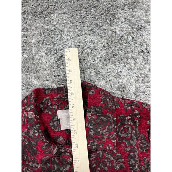 Chicos Blazer Womans 8/10 Red Floral Rayon Brocade Long Jacket Jacquard Coat - Picture 4 of 10